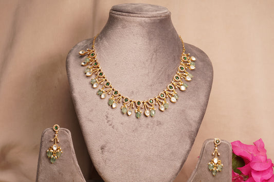 Green polki necklace set 4-7958