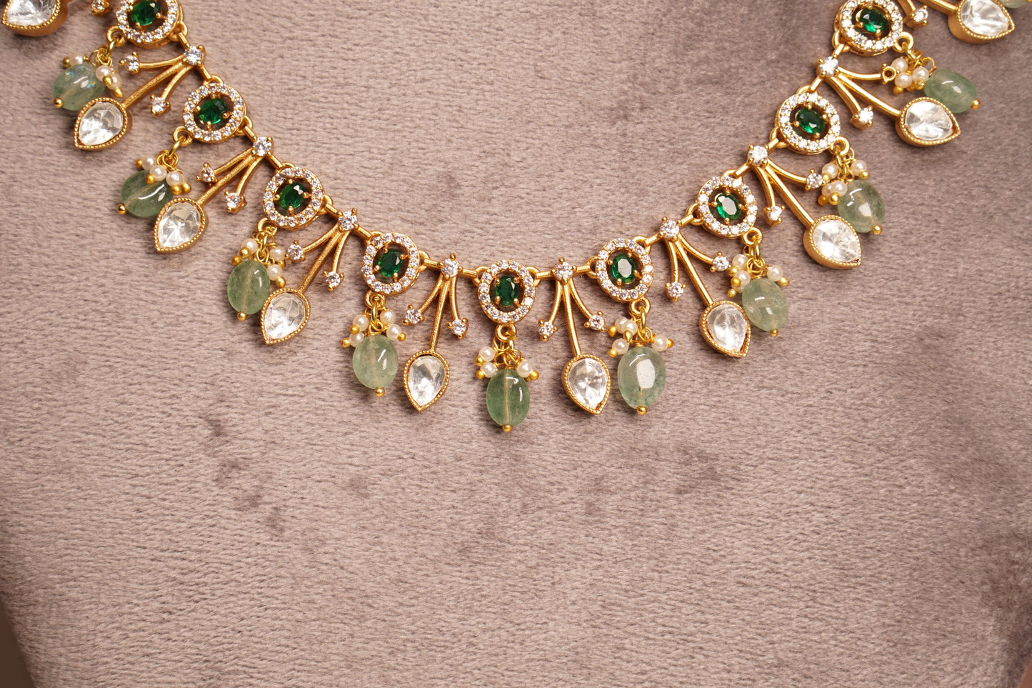 Green polki necklace set 4-7958