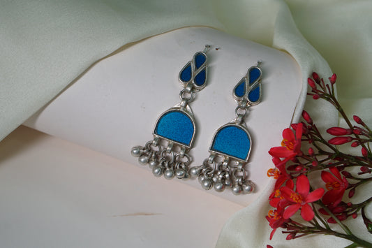 Blue mirror Oxidised Earring 1-1312