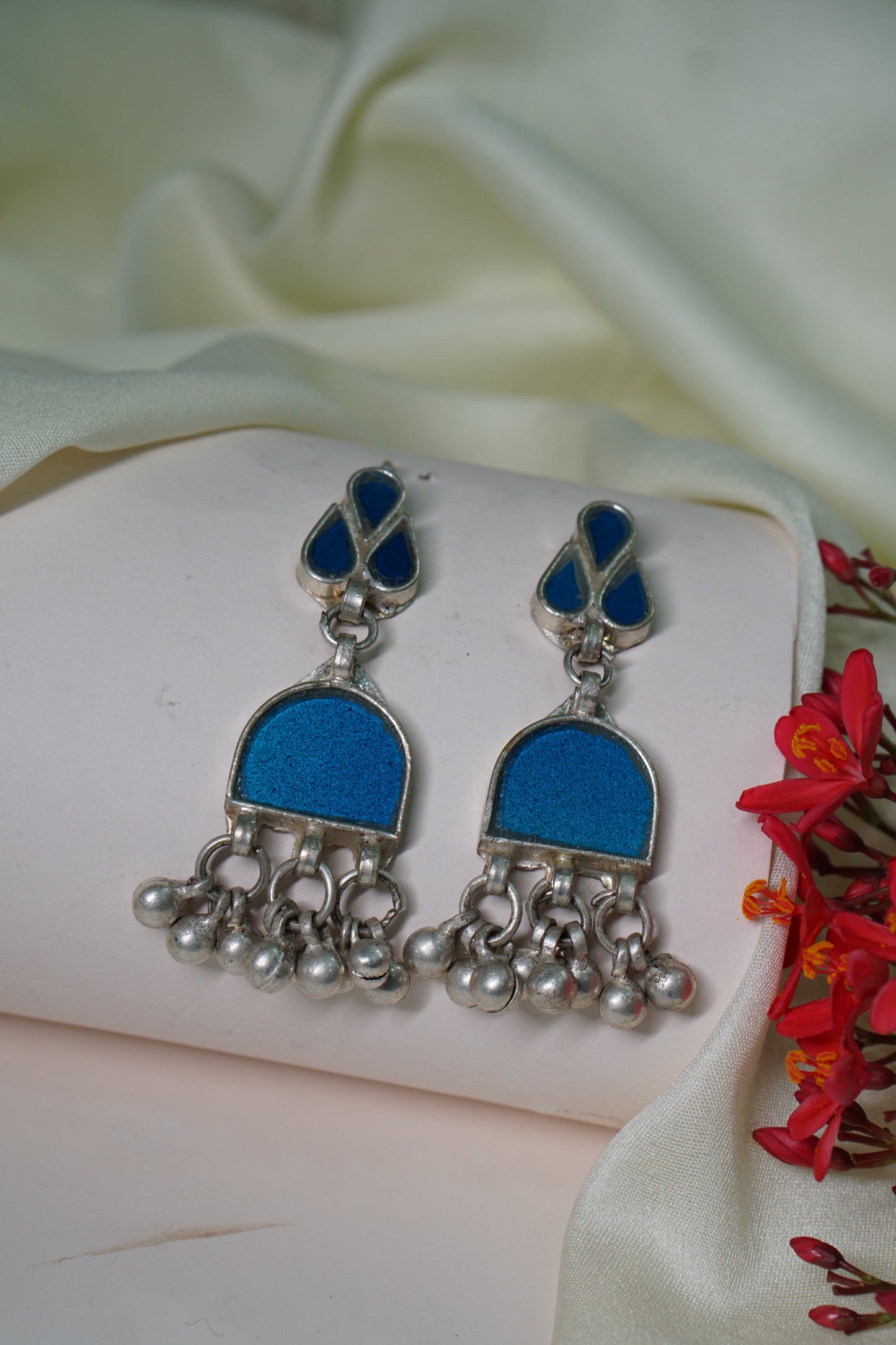 Blue mirror Oxidised Earring 1-1312