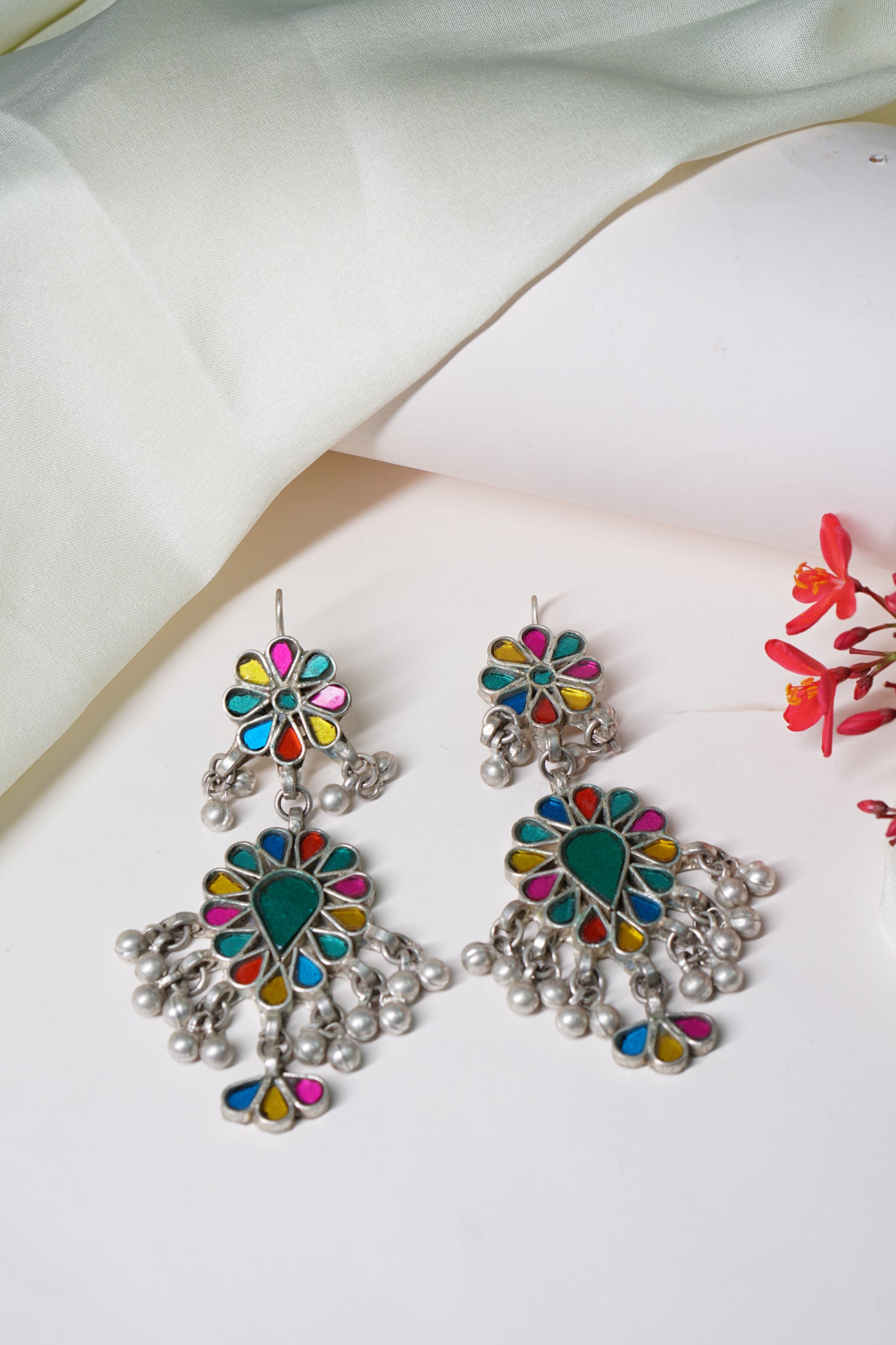 Multi colour mirror Oxidised Earring 1-2586