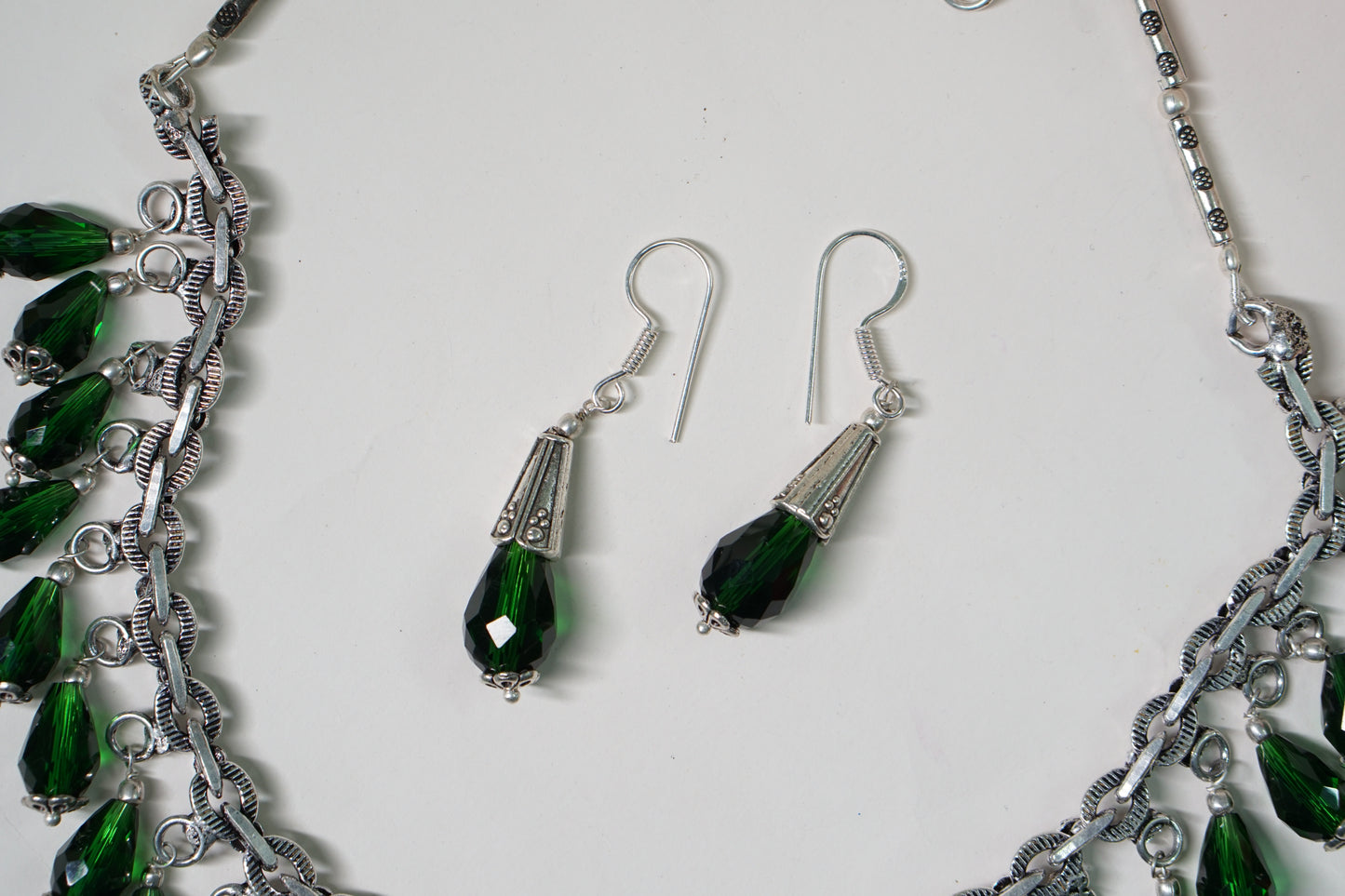 Dark green beads oxidised necklace set 4-6508
