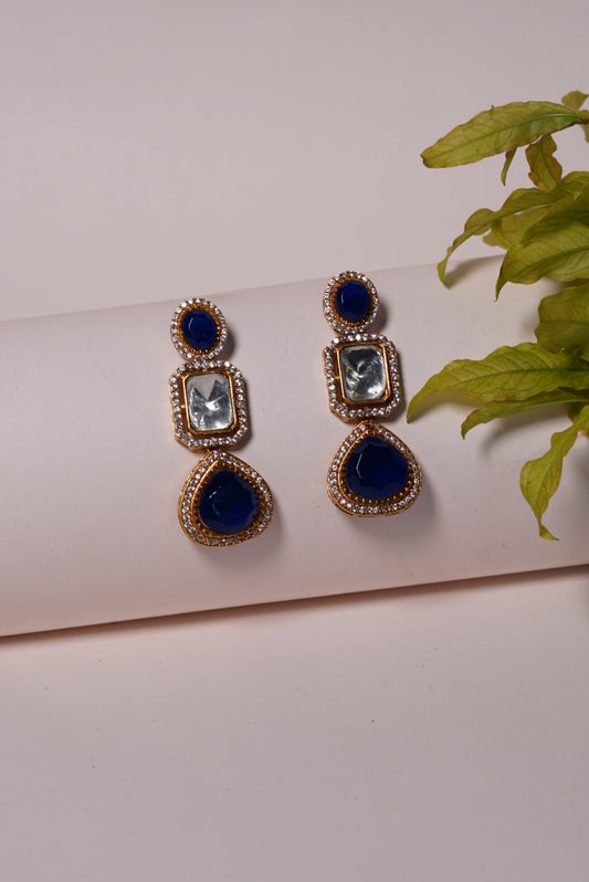 Blue Polki Earrings(1-4075)