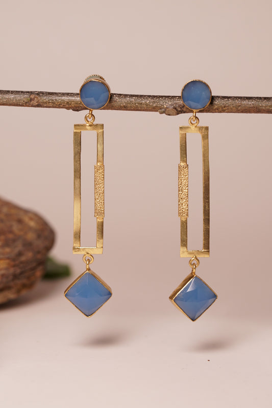 Blue Stone brass earrings H1-062