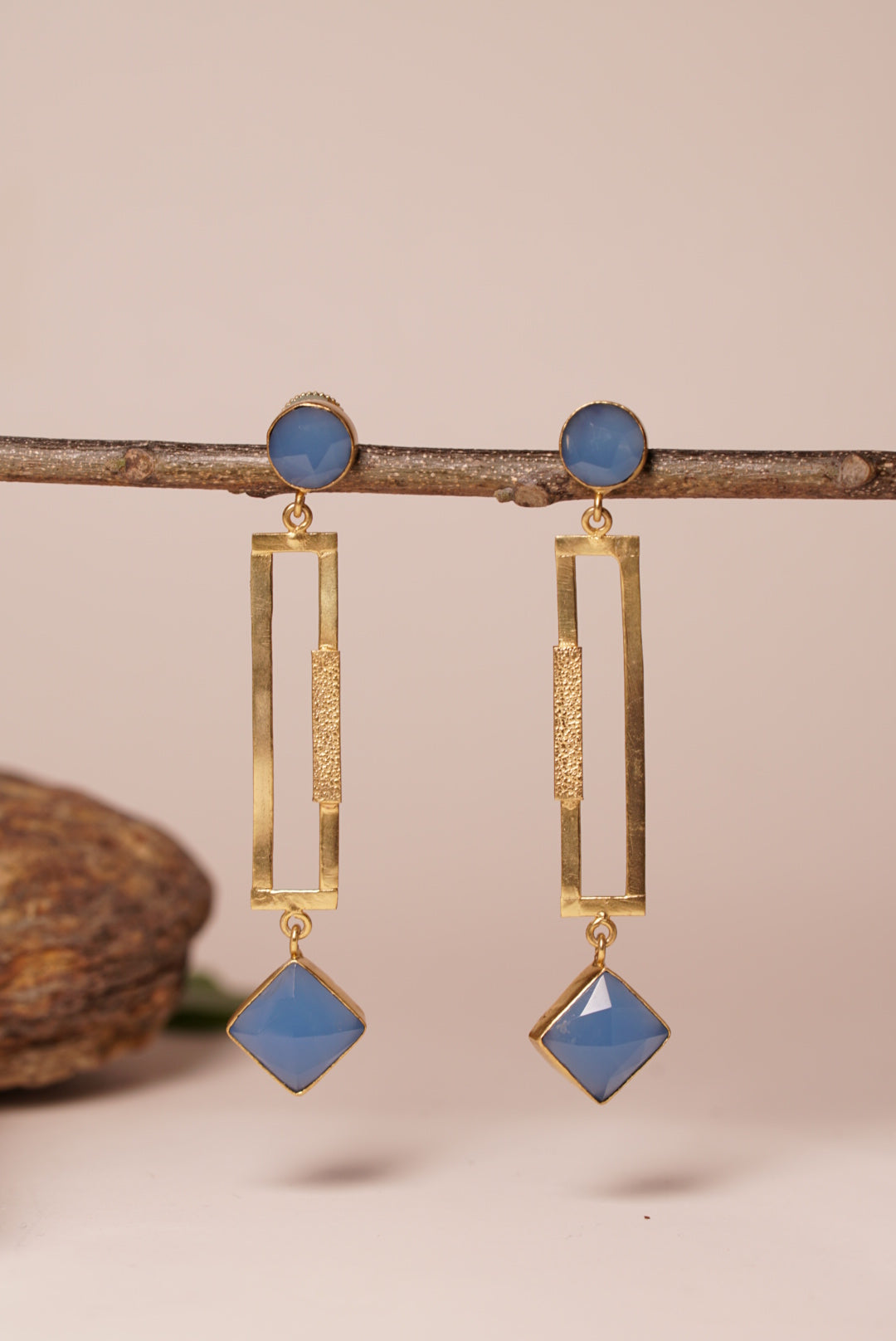 Blue Stone brass earrings H1-062