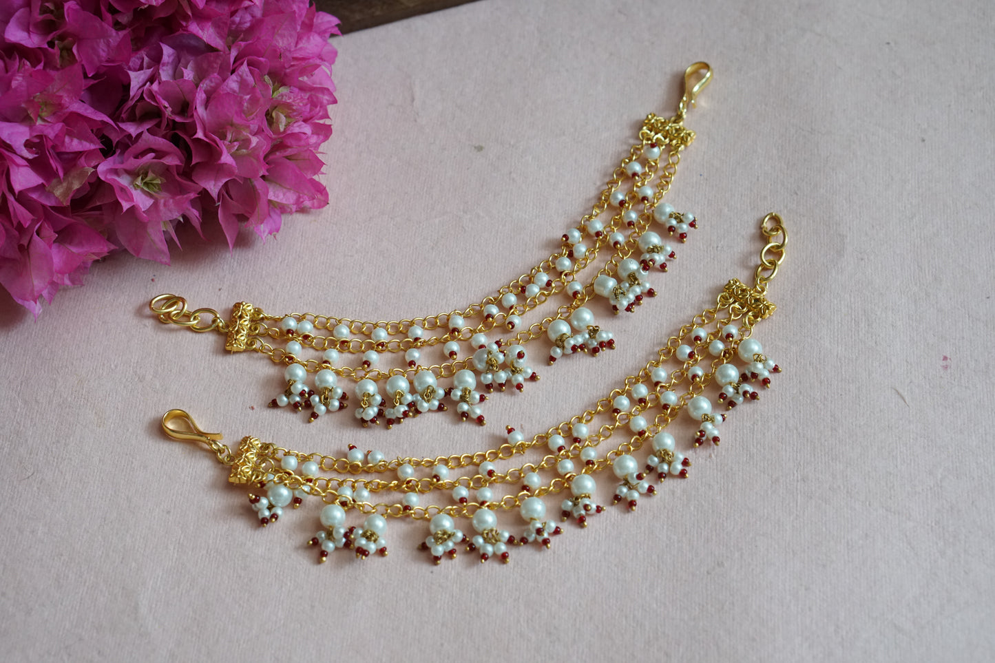 kundan 3 line earchain  H1-139