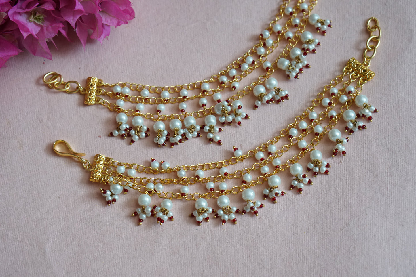 kundan 3 line earchain  H1-139