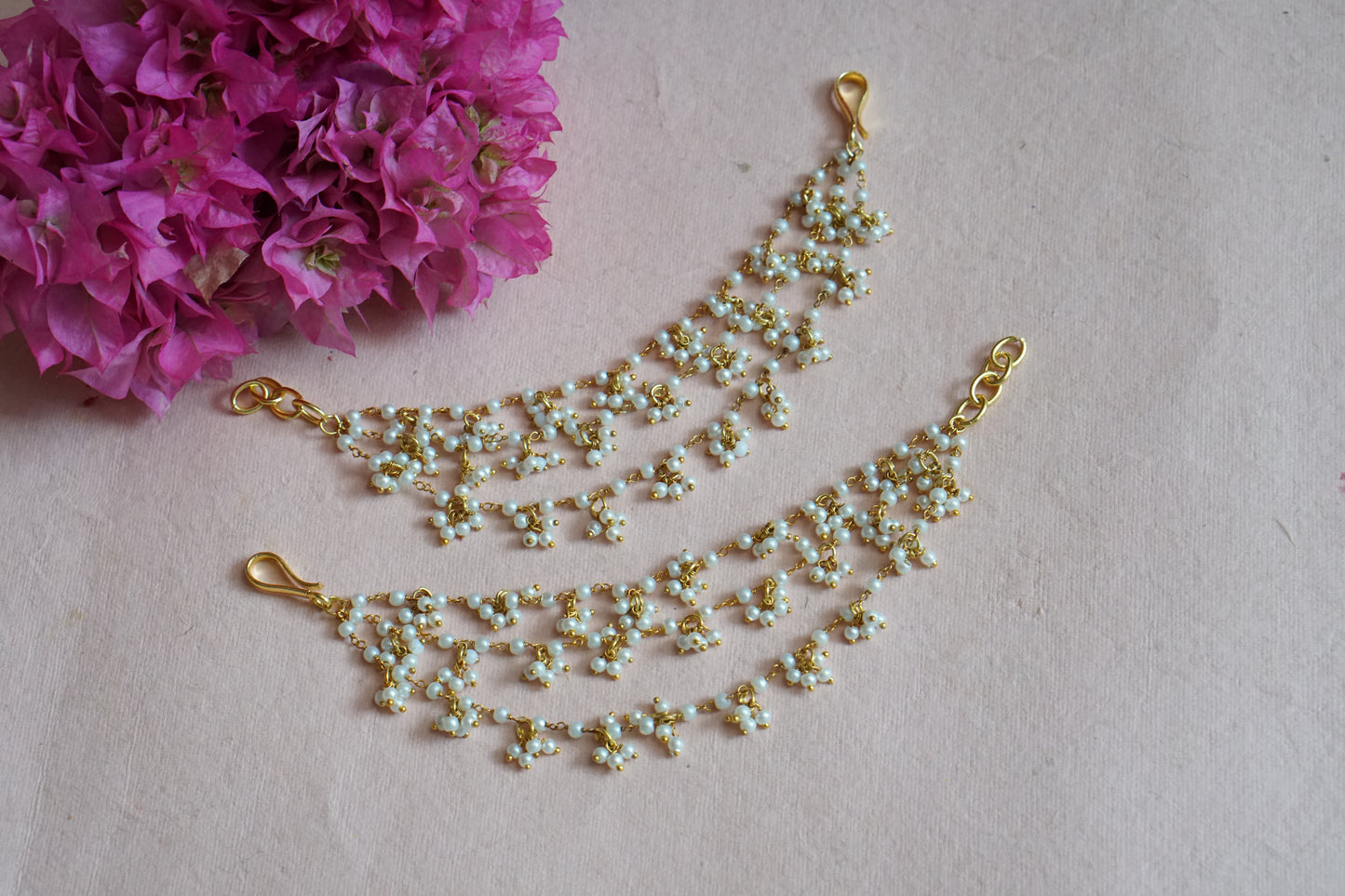 kundan 3 line earchain  H1-142