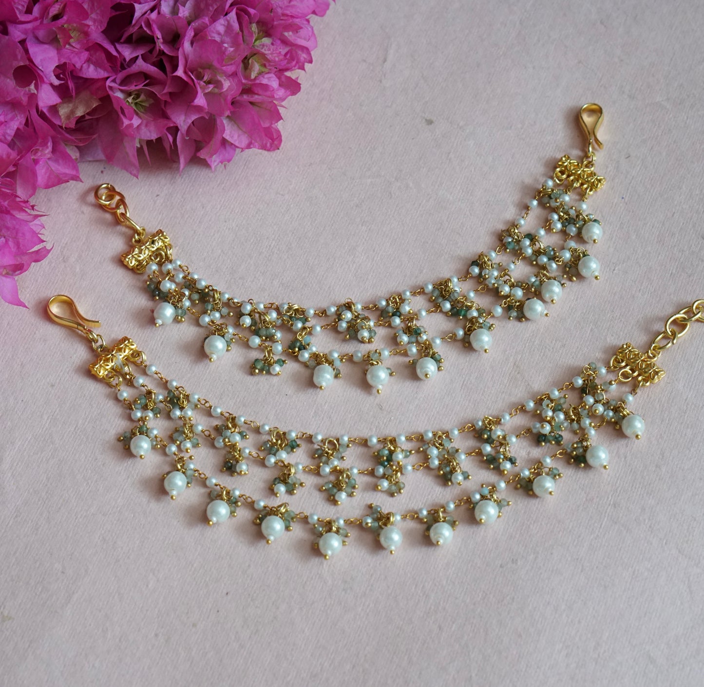 kundan 3 line earchain  H1-141