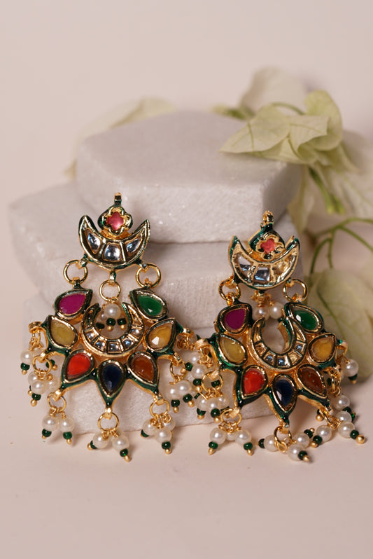 Navratna Polki Earrings H1-022