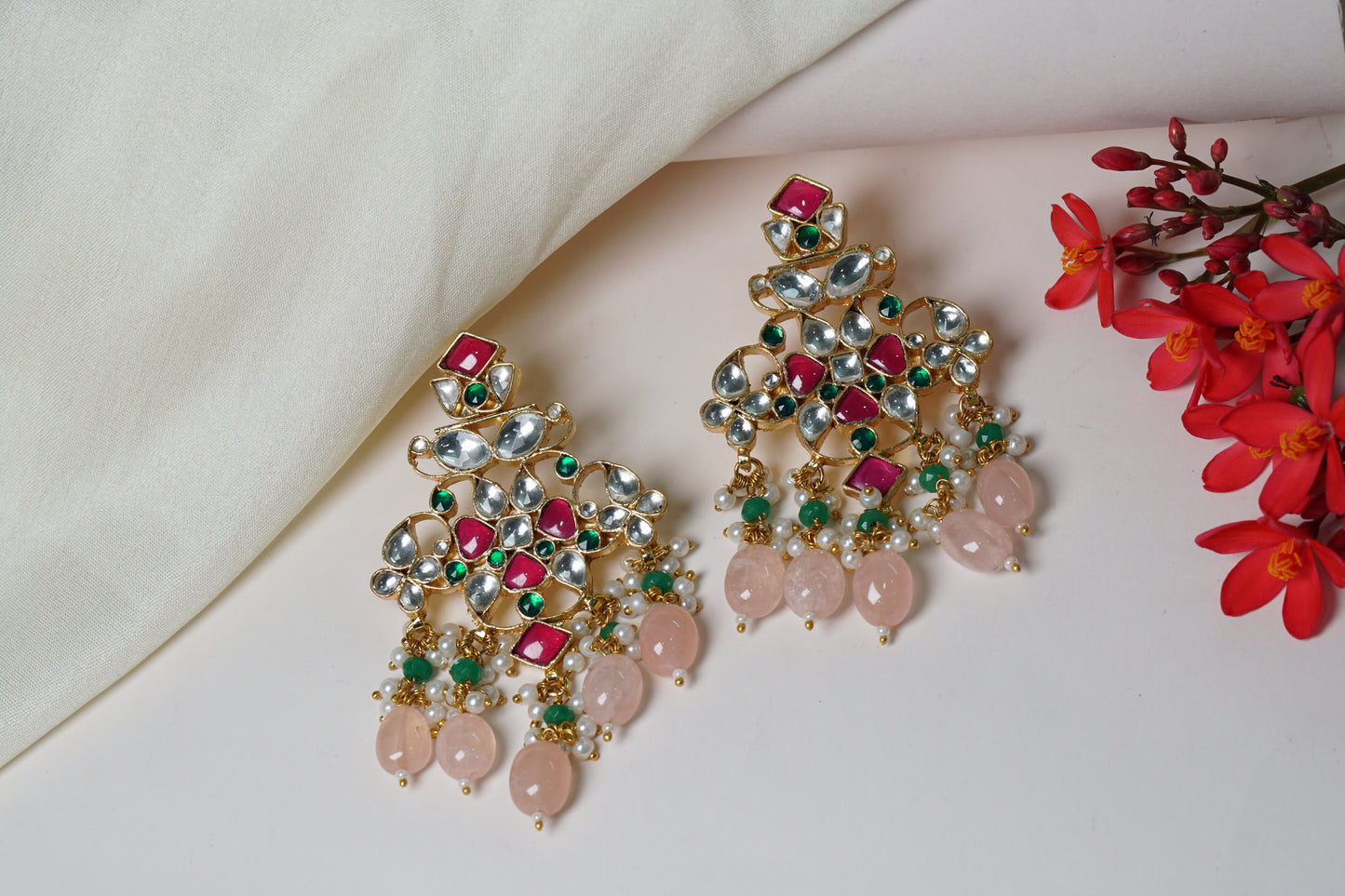 Pink Mani Kundan Earrings H1-145