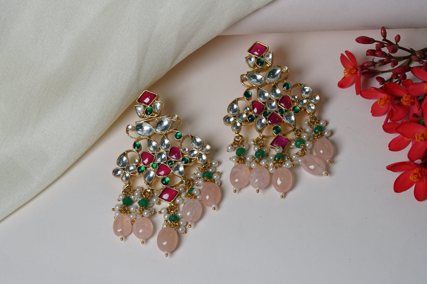 Pink Mani Kundan Earrings H1-145