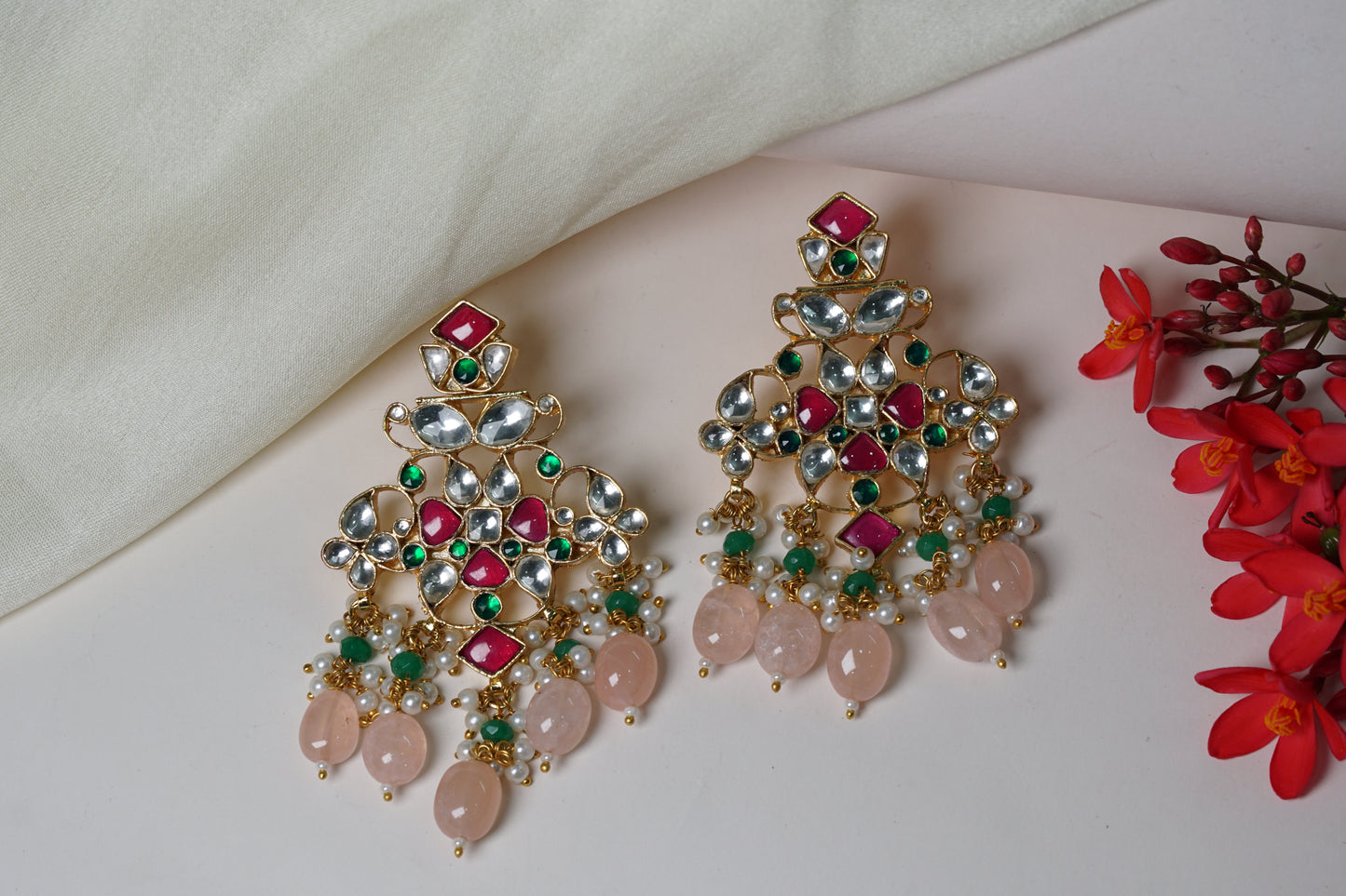 Pink Mani Kundan Earrings H1-145
