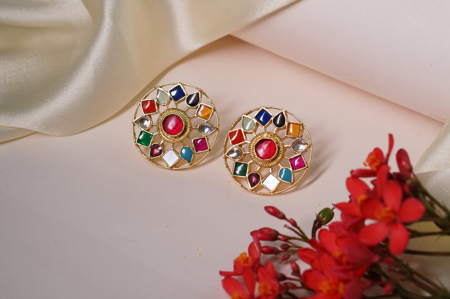 Multi colour Kundan earring H1-178
