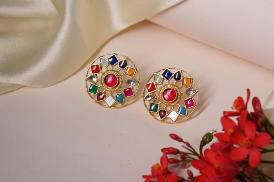 Multi colour Kundan earring H1-178