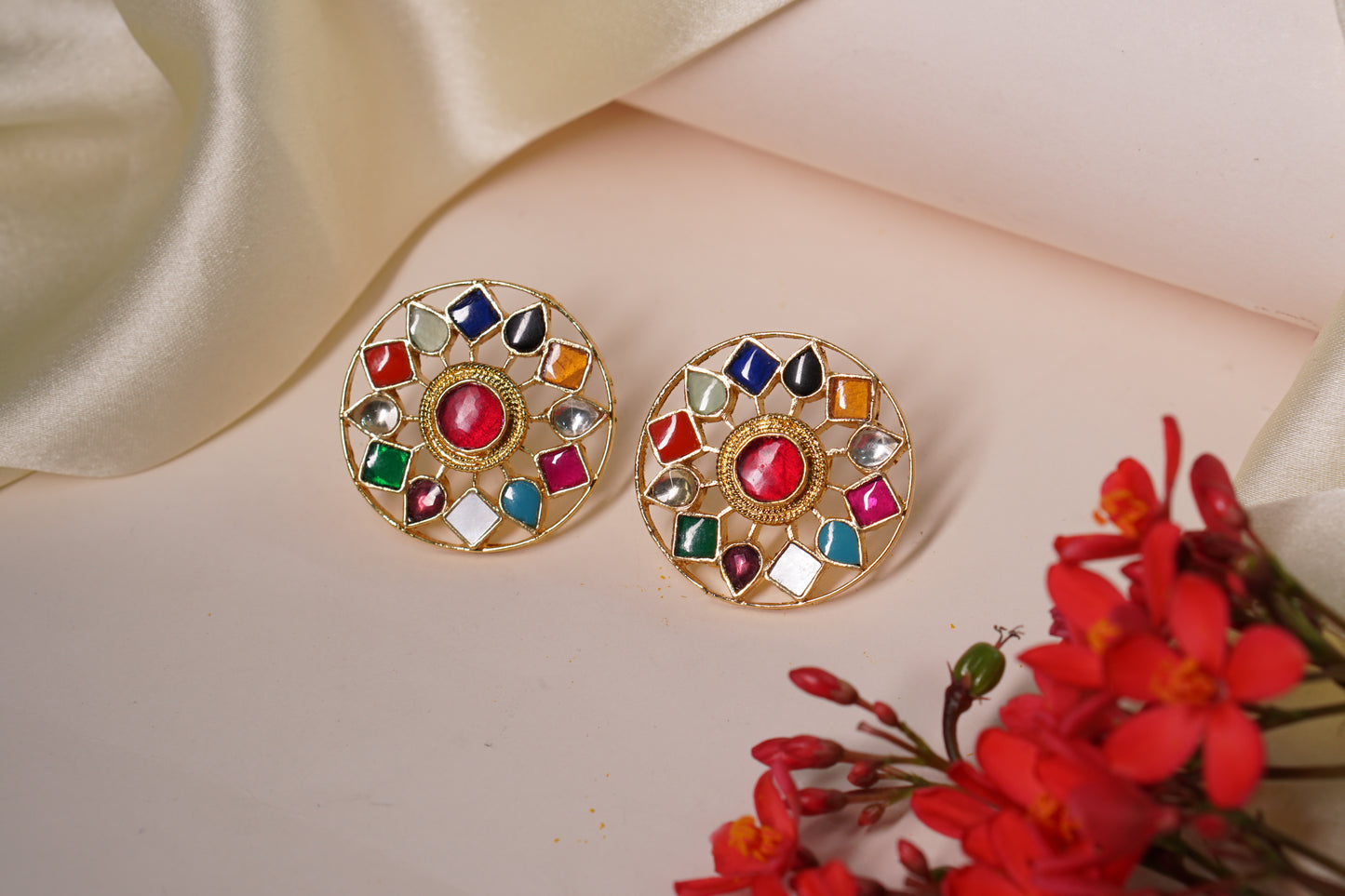 Multi colour Kundan earring H1-178