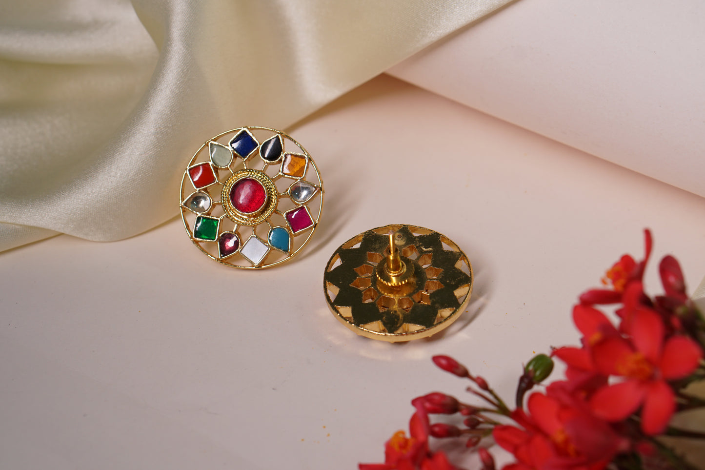 Multi colour Kundan earring H1-178
