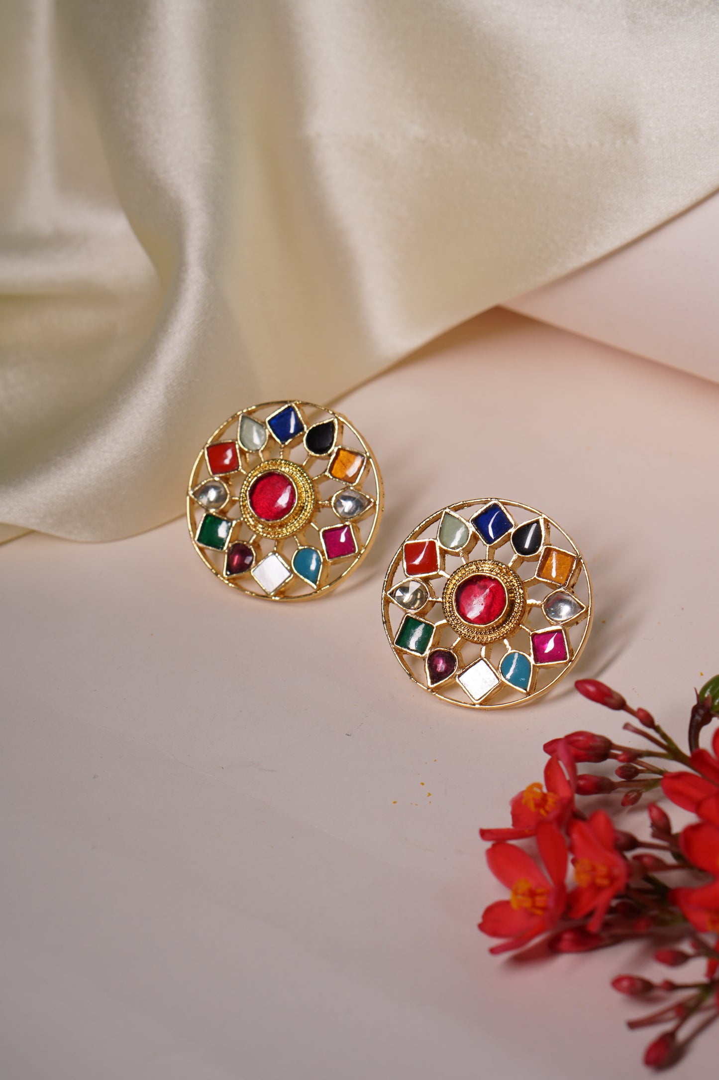 Multi colour Kundan earring H1-178