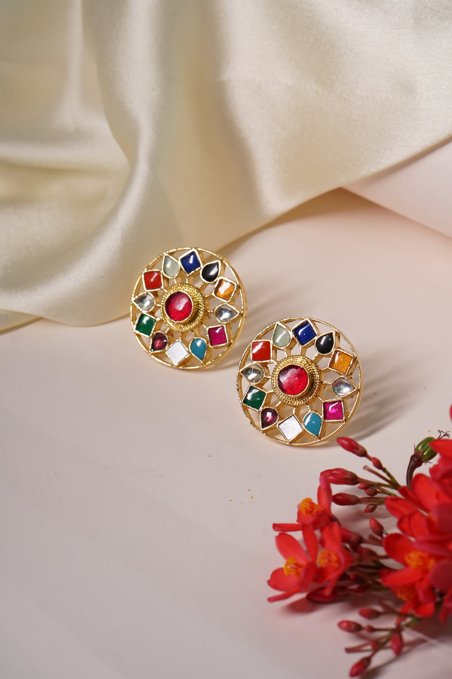 Multi colour Kundan earring H1-178