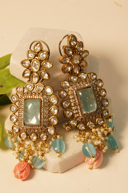 Turquoise Polki Earrings H1-044