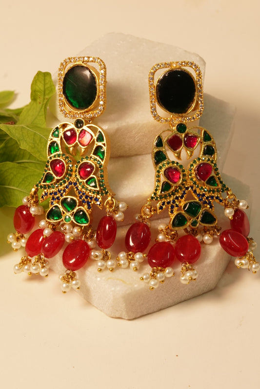 Green Stone Kundan Earrings H1-047