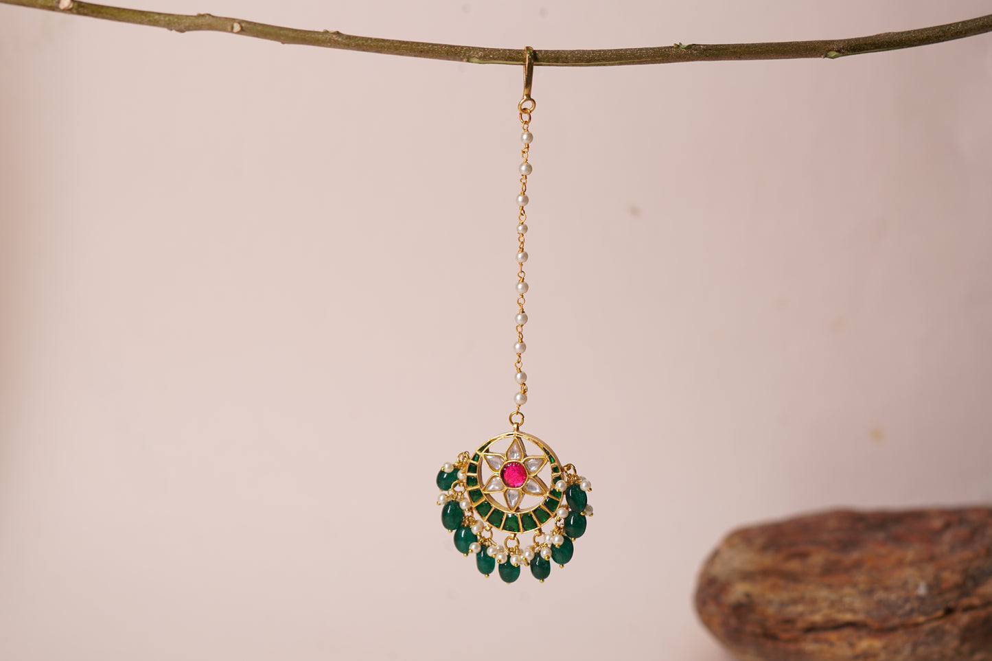 Green Kundan Maang tikka 5-663