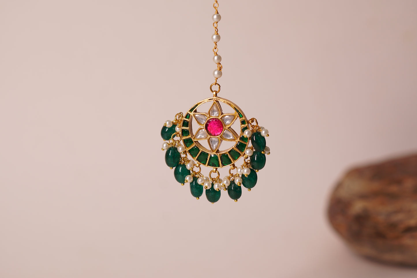 Green Kundan Maang tikka 5-663