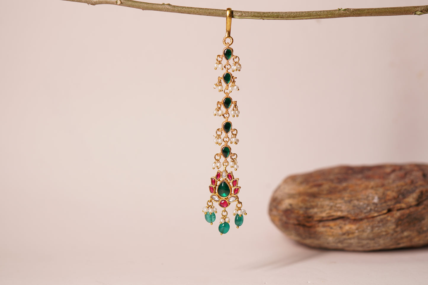 Green & pink Kundan Maang Tikka 5-1393