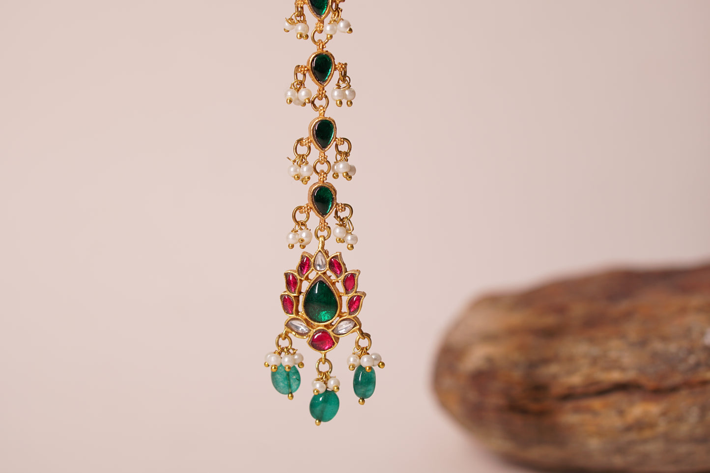 Green & pink Kundan Maang Tikka 5-1393