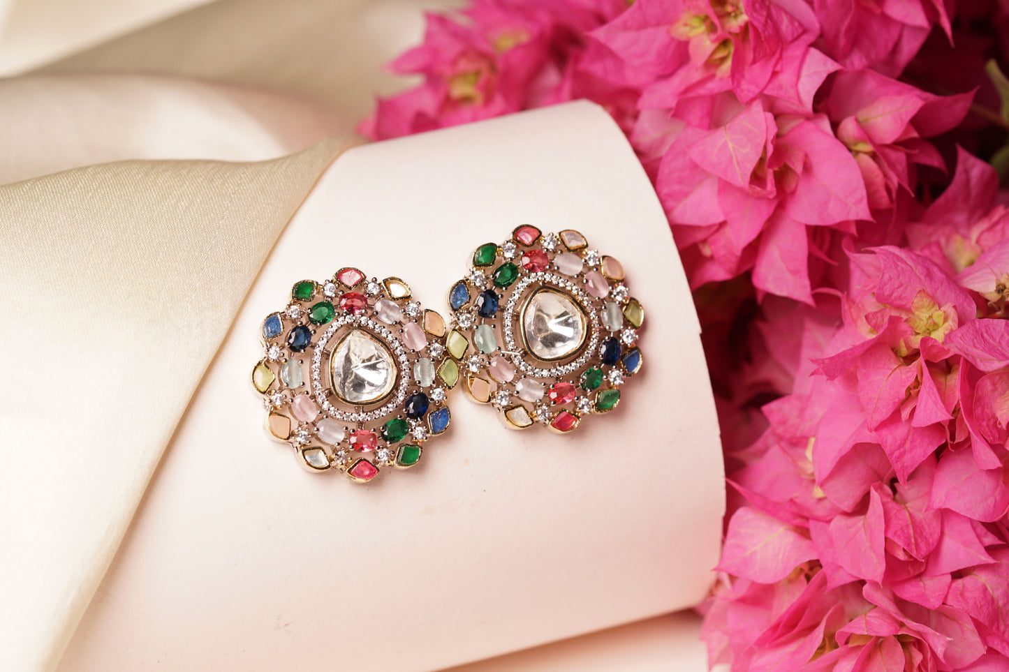 Multi colour stone Polki studs H1-192
