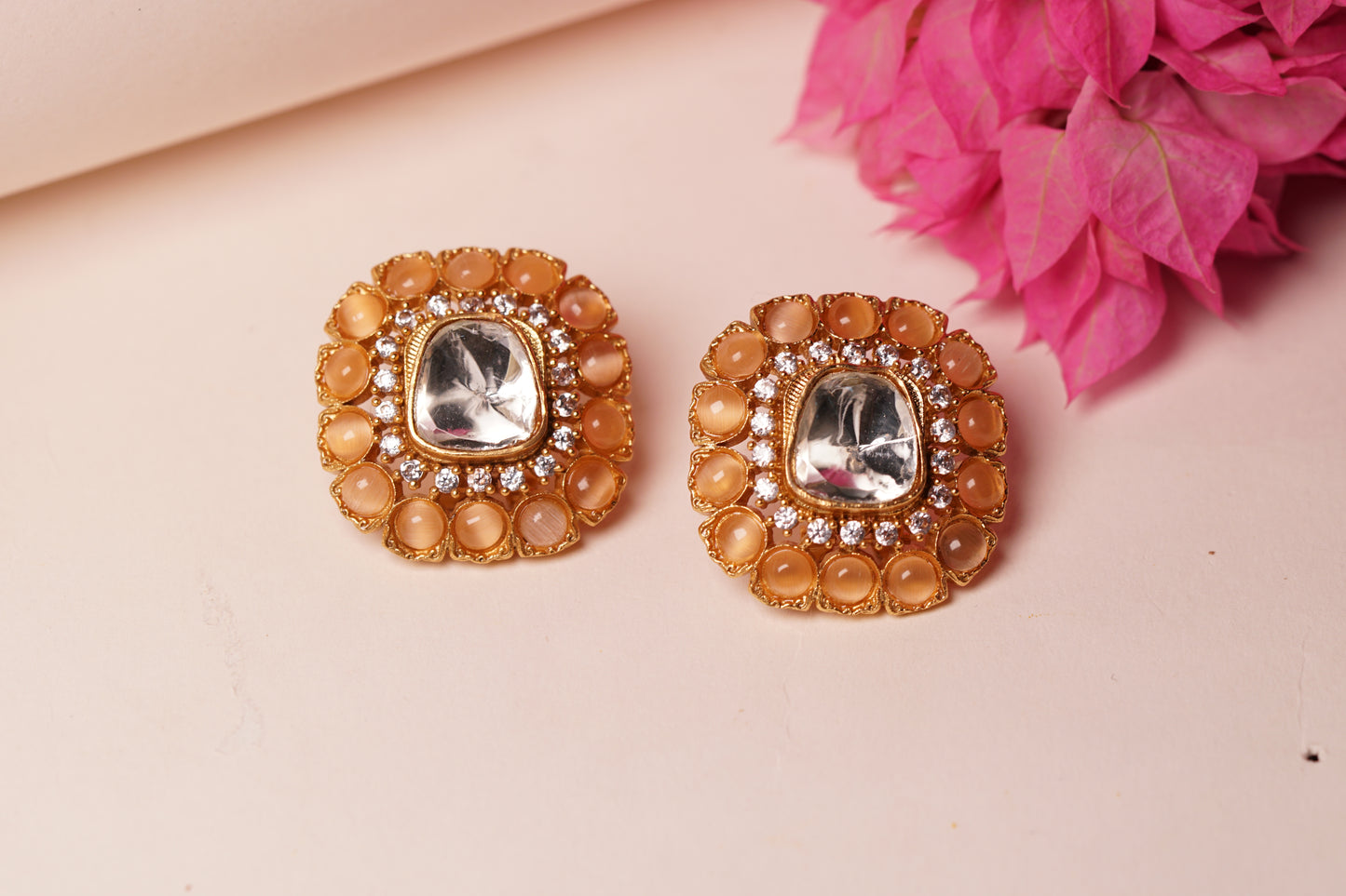 Pink Polki studs H1-199