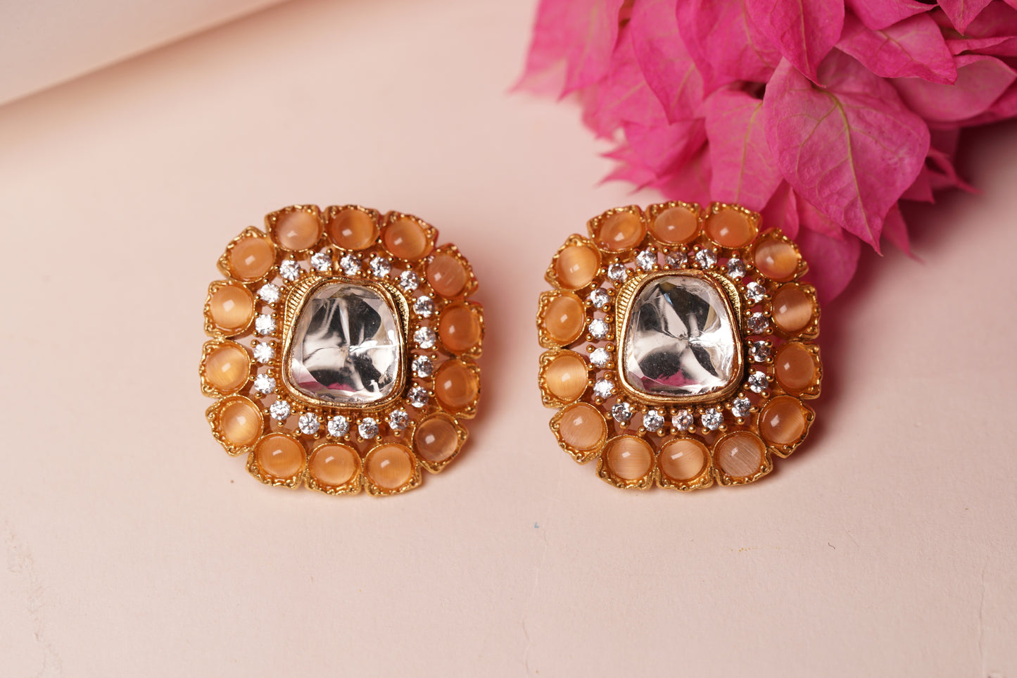 Pink Polki studs H1-199