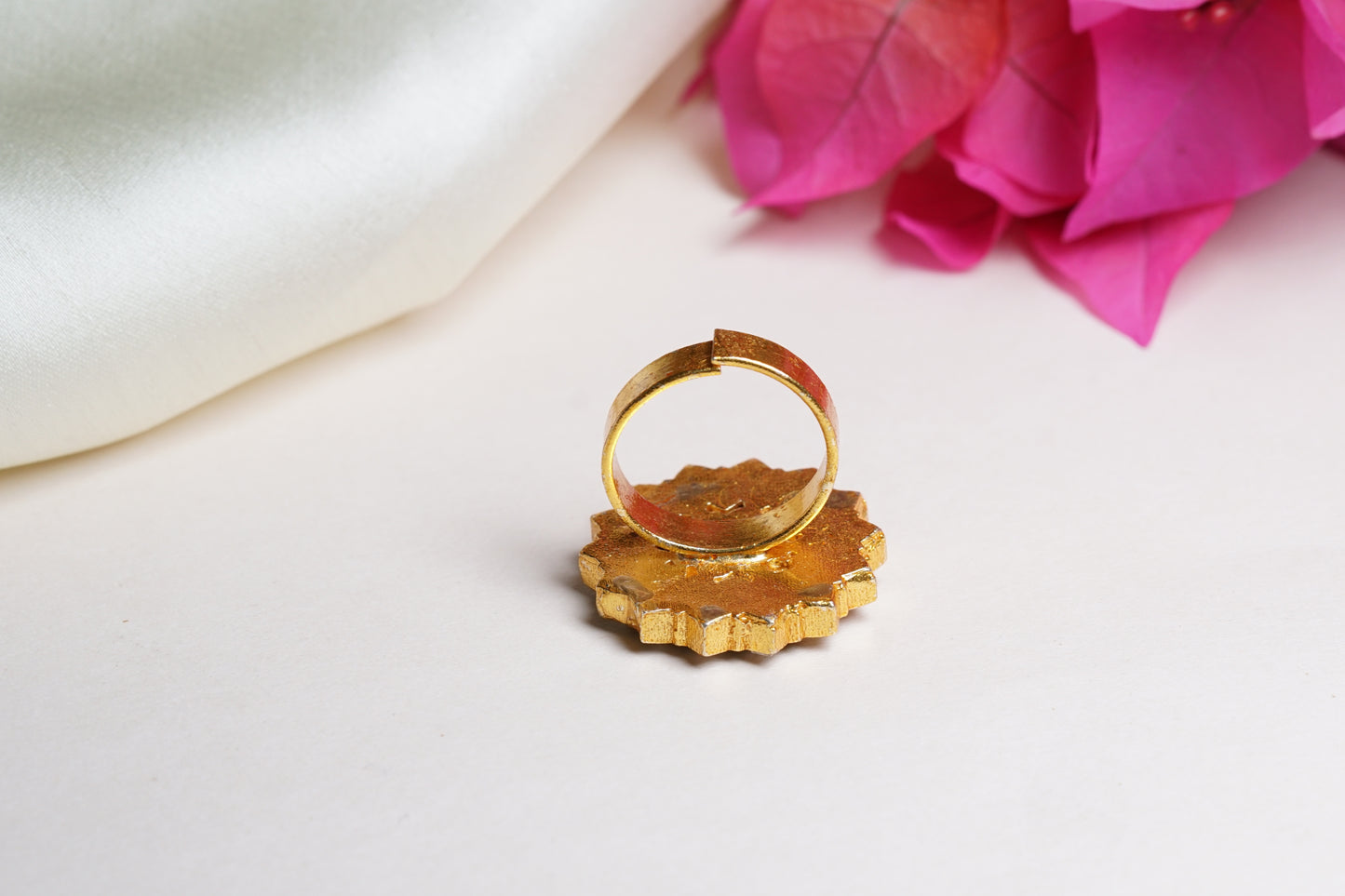 Green Pink Kundan Ring H6-4
