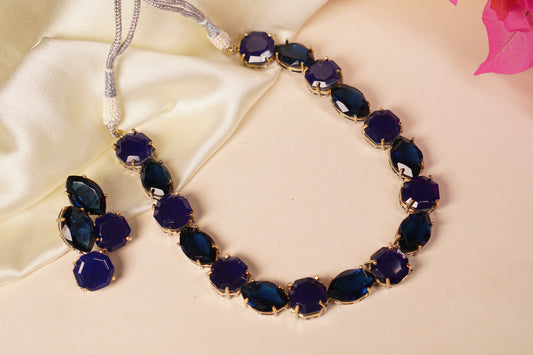 Blue stone polki Necklace set H4-13