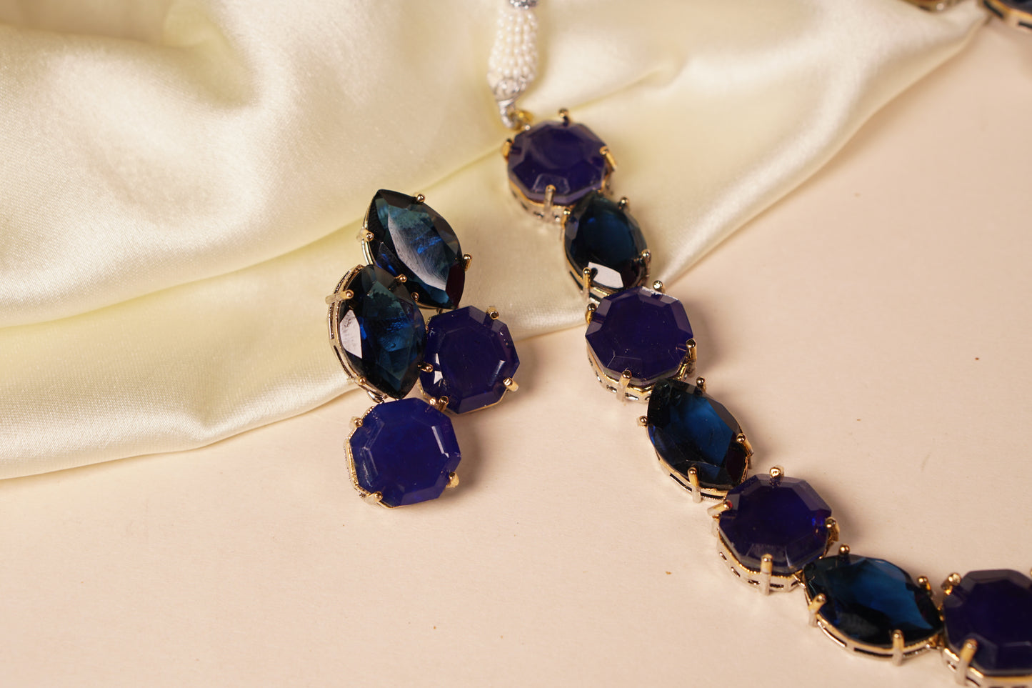 Blue stone polki Necklace set H4-13