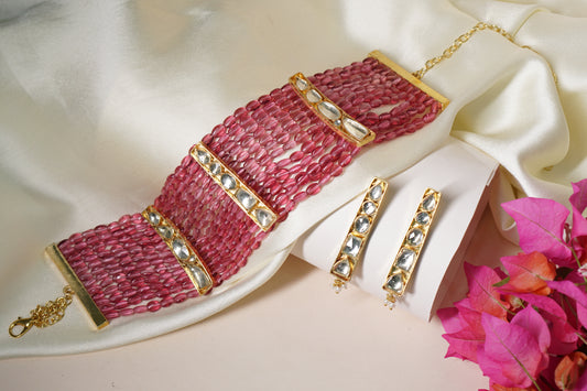 Kundan fluorite beads necklace set H4-02