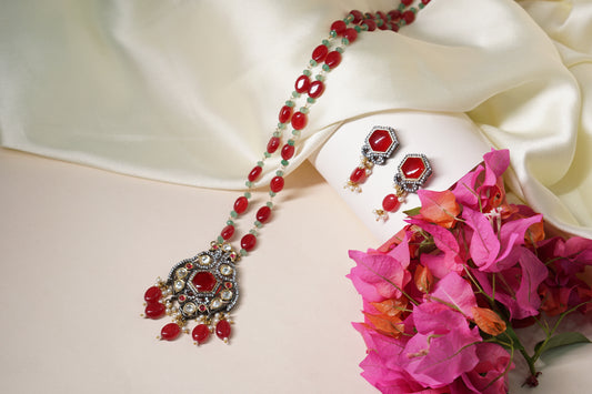 Maroon Polki Necklace Set H1-048