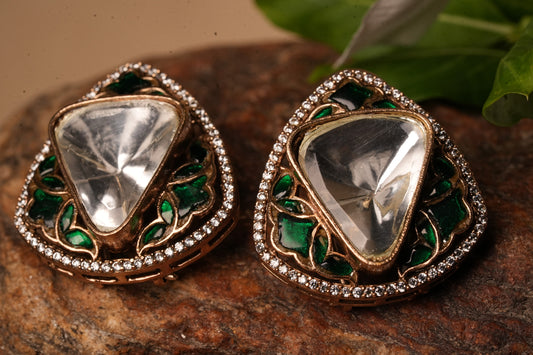 Green stone polki Earrings 1-4176