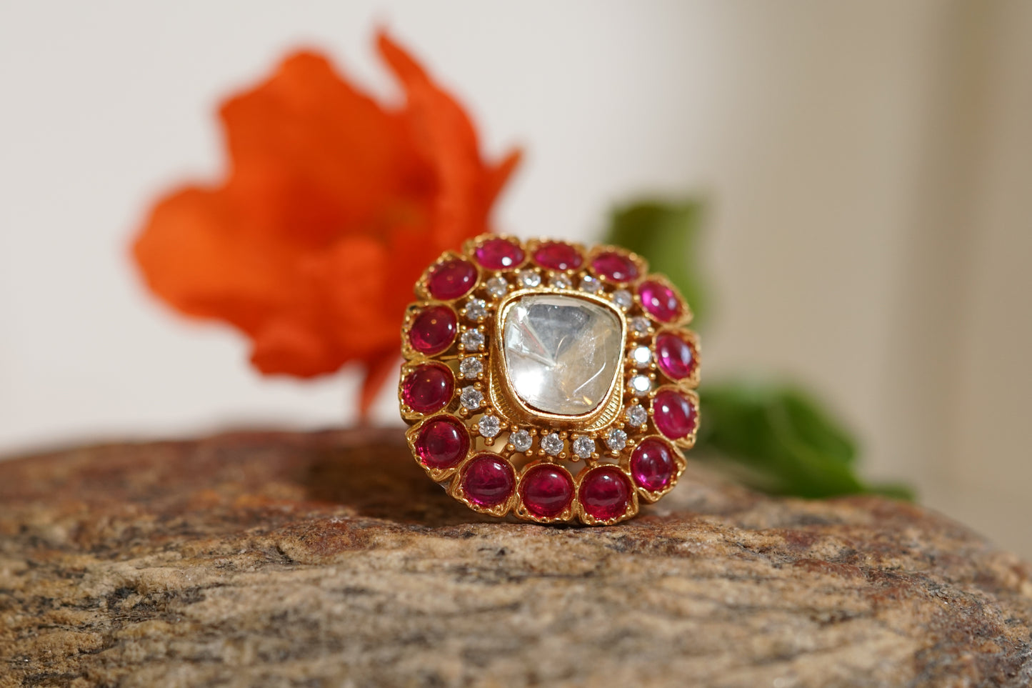 Red Stone Polki Ring (6-265)